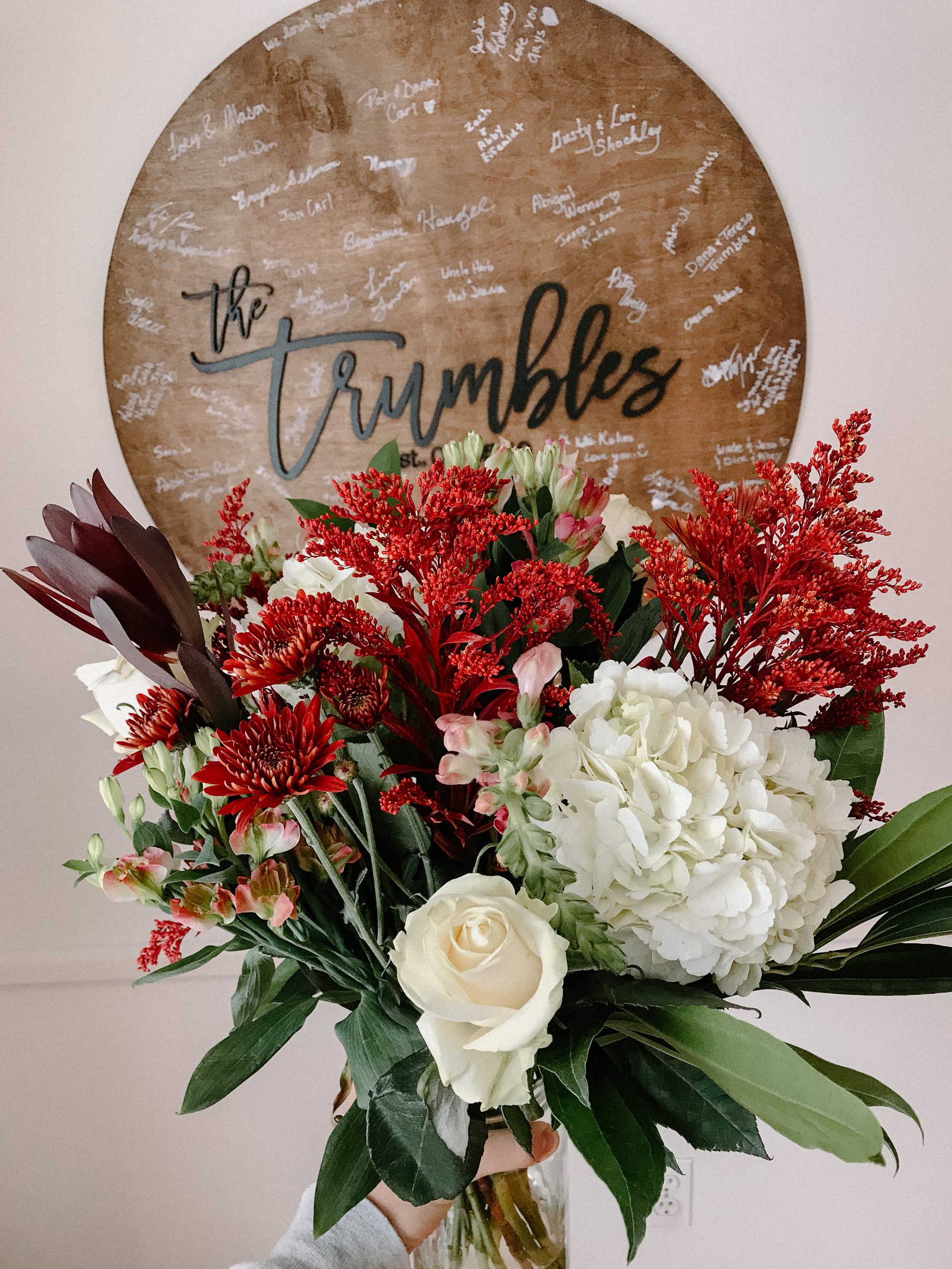 wedding guest book and flowers