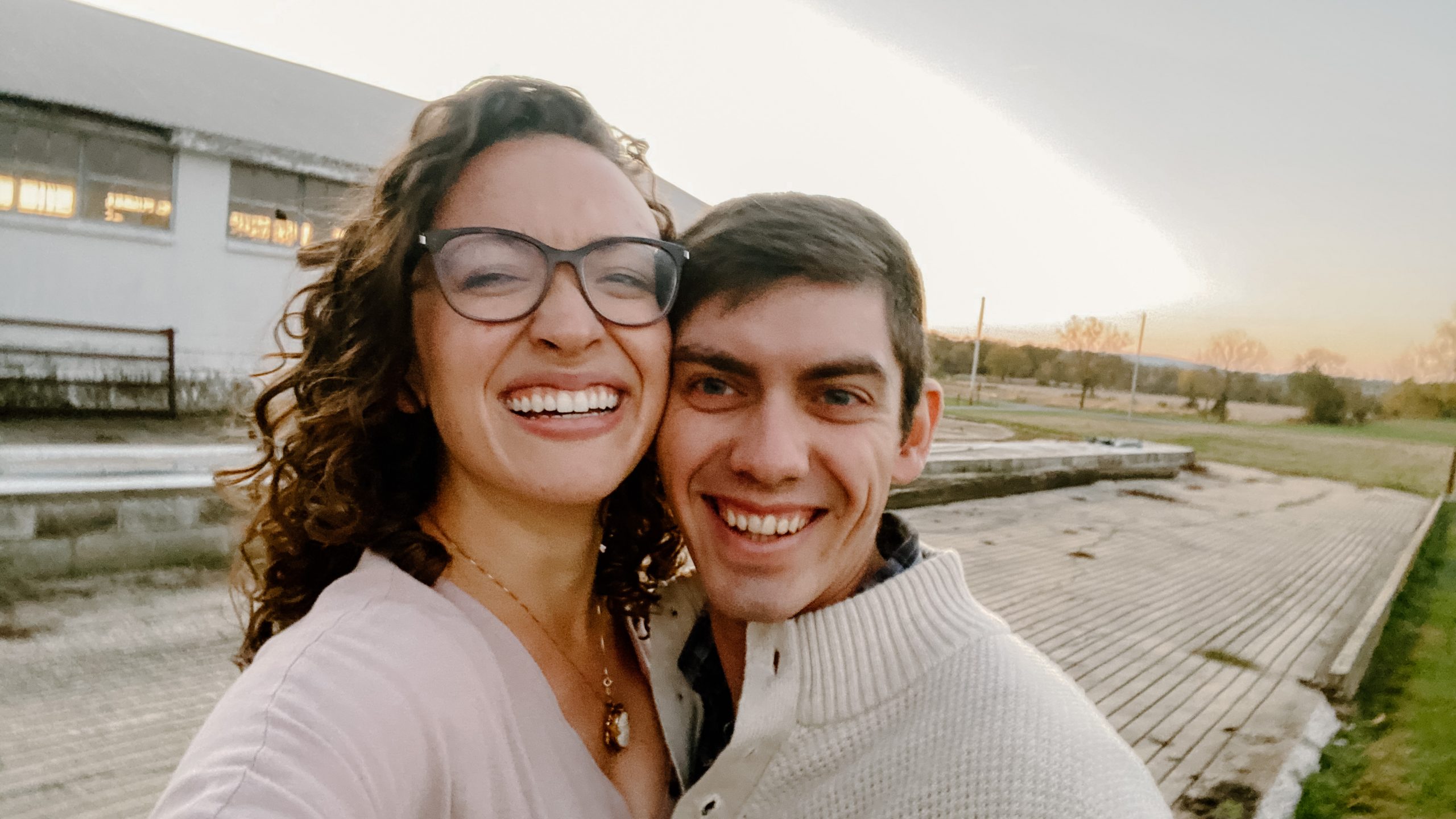 Selfie of my husband and I at my friend's wedding