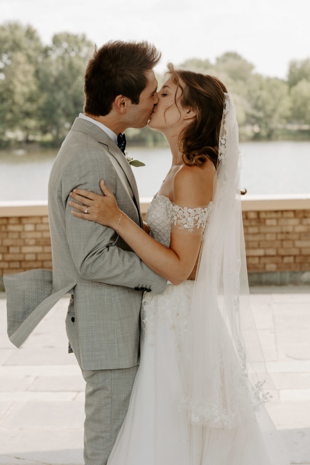 bride and groom kissing