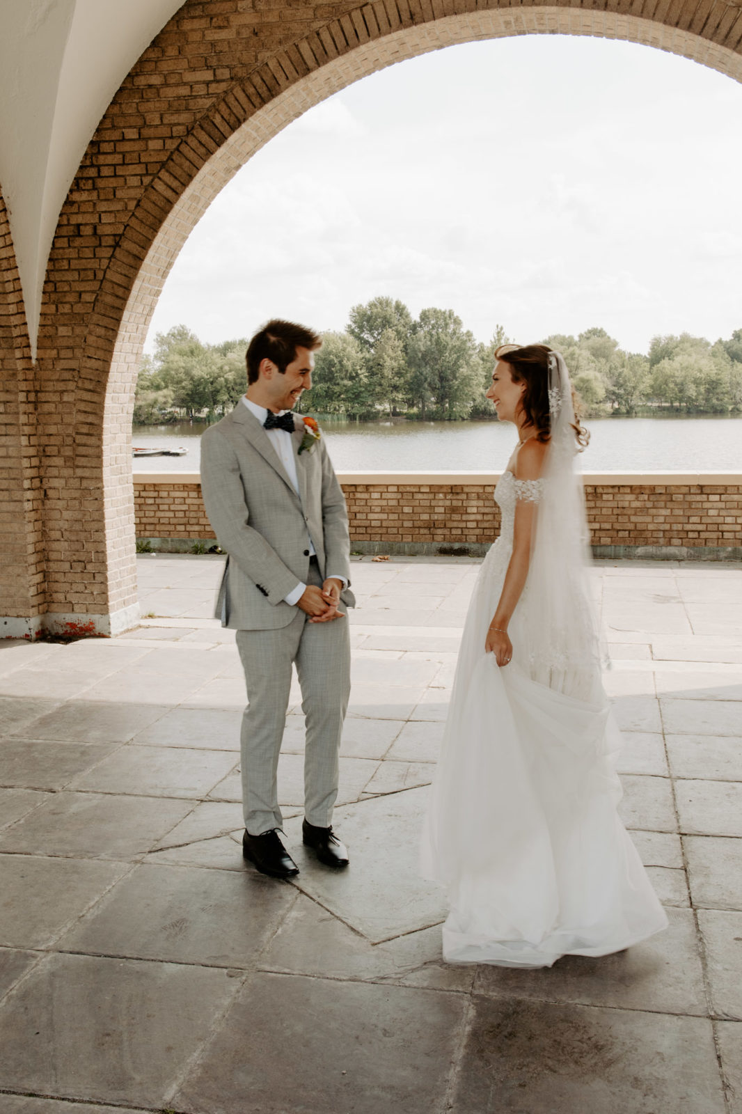 groom's first look at the bride